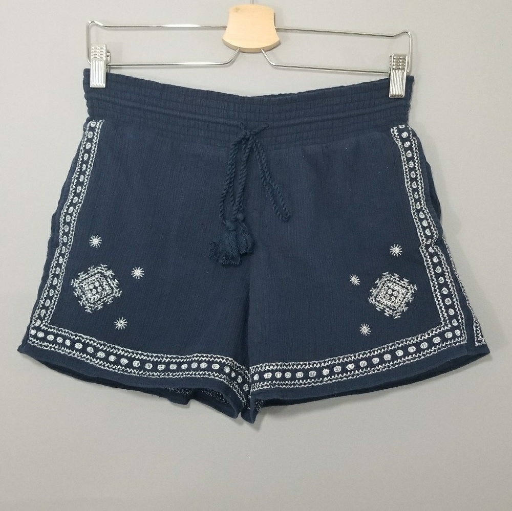 J Crew Navy Embroidered Gauzy Drawstring Shorts 00